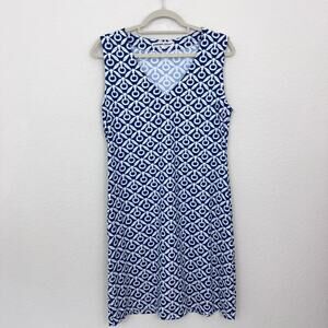 Barbara Gerwit Womens Sleeveless Dress Size L Geo Print Stretch Slinky Blue
